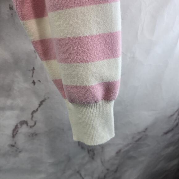 Anthropologie Sweater Women XS Pink White Striped Daily Crop Drop Shoulder - Picture 4 of 10